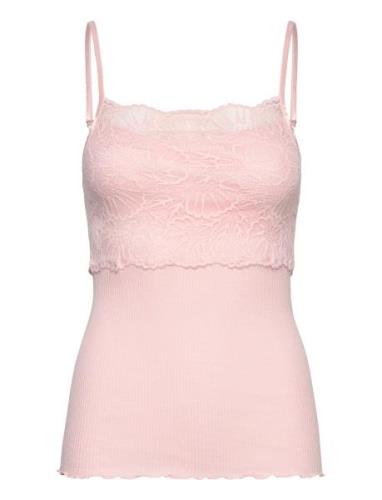 Silk Strap Top W/ Lace Tops T-shirts & Tops Sleeveless Pink Rosemunde