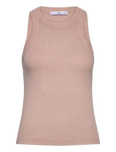 Ribbed Washed-Effect Cotton Top Tops T-shirts & Tops Sleeveless Beige ...