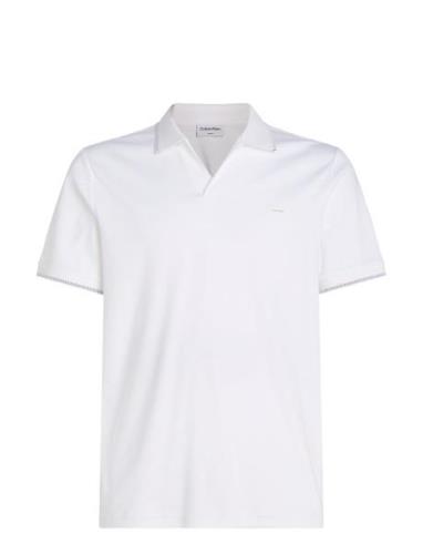 Smooth Cotton Open Placket Polo Tops Polos Short-sleeved White Calvin ...