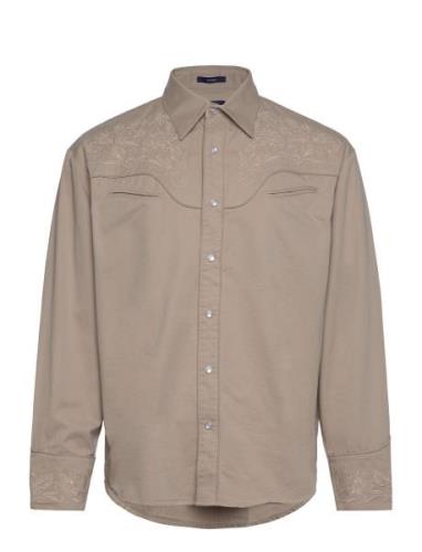 D2-Rel Dahlia Emb Shirt Town Tops Shirts Casual Beige GANT