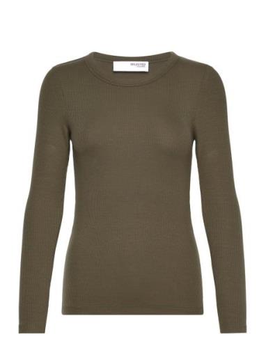 Slfdianna Ls O-Neck Top Noos Tops T-shirts & Tops Long-sleeved Khaki G...