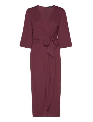 Stretch Jersey Tie-Front Midi Dress Polvipituinen Mekko Burgundy Laure...