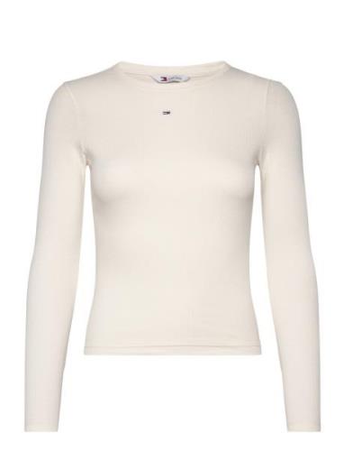 Tjw Slim Essential Rib Ls Tops T-shirts & Tops Long-sleeved Cream Tomm...