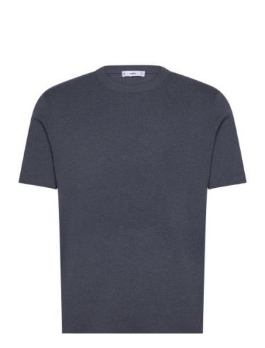 Cotton Blend Knitted T-Shirt Tops T-shirts Short-sleeved Navy Mango