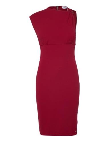 Scuba Crepe Metal Detail Dress Lyhyt Mekko Burgundy Calvin Klein