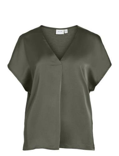 Viellette V-Neck S/S Satin Top - Noos Tops T-shirts & Tops Short-sleev...