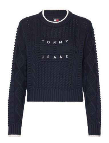 Tjw Bubble Cable Flag Crew Tops Knitwear Jumpers Navy Tommy Jeans