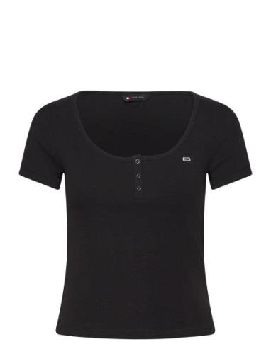 Tjw Slim Henley Top Ss Tops T-shirts & Tops Short-sleeved Black Tommy ...