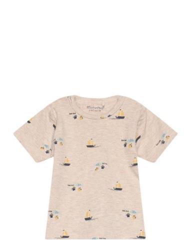 T-Shirt Ss Aop Tops T-shirts Short-sleeved Beige Minymo