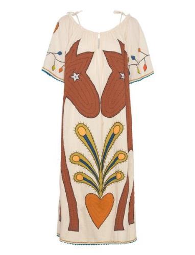 Embroidered Strap Midi Dress Polvipituinen Mekko Multi/patterned Stell...