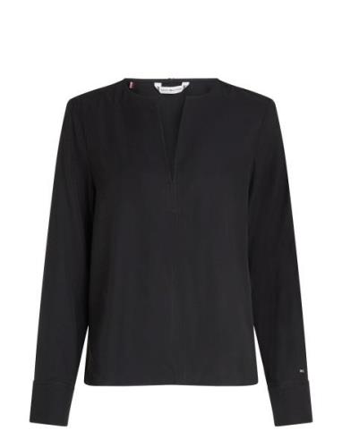 Viscose Regular V-Neck Ls Blouse Tops Blouses Long-sleeved Black Tommy...