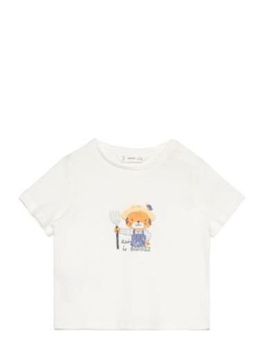 Cotton Printed T-Shirt Tops T-shirts Short-sleeved White Mango