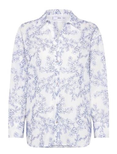 Floral-Embroidered Shirt Tops Shirts Long-sleeved Blue Mango