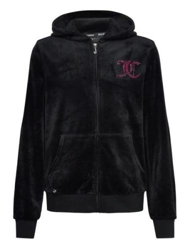 Luxe Diamante Zip Thru Hoodie Tops Sweat-shirts & Hoodies Hoodies Blac...