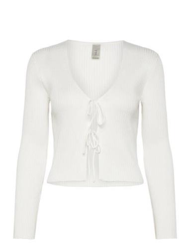 Yasmusen Ls Tie Knit Cardigan - Ka Tops Knitwear Cardigans White YAS