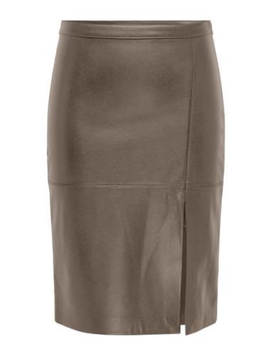 Onlnewoline Faux Leather Skirt Cc Otw Polvipituinen Hame Brown ONLY