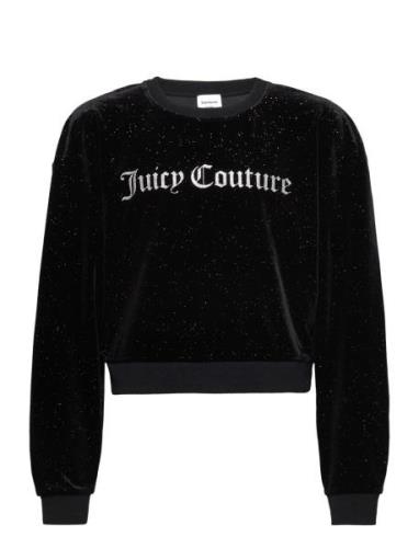 Glitter Velour Over Crew Tops Sweat-shirts & Hoodies Sweat-shirts Blac...