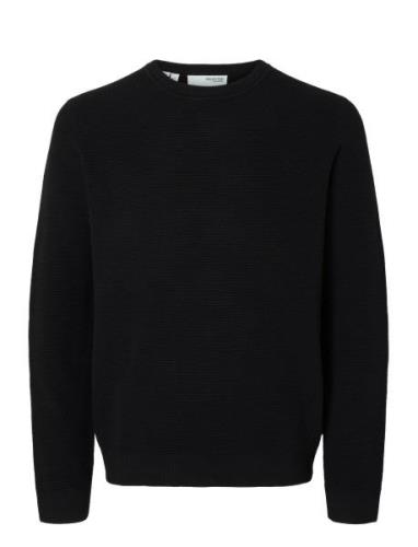 Slhross Ls Knit Structure Crew Neck Noos Tops Knitwear Round Necks Bla...