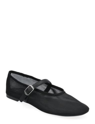 Mesh Ballet Flats With Strap And Buckle Ballerinat Black Mango