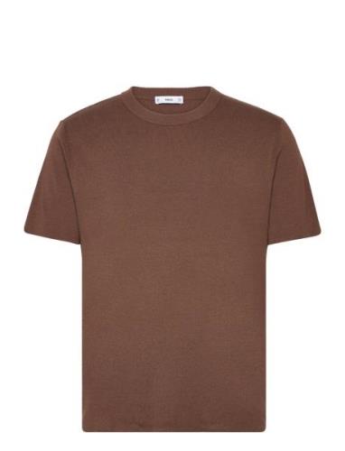 Knit Cotton T-Shirt Tops T-shirts Short-sleeved Brown Mango