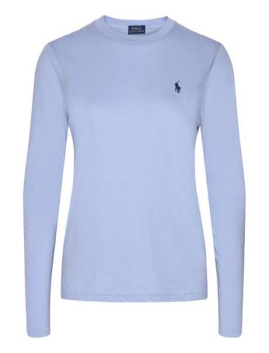 Long-Sleeve Jersey Crewneck Tee Tops T-shirts & Tops Long-sleeved Blue...