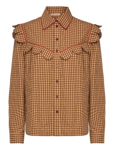 Checked Shirt With Tongues Tops Shirts Long-sleeved Brown Stella Nova