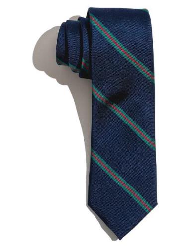 Navy Green Red Thin Stripes Silk Tie Solmio Kravatti Navy AN IVY