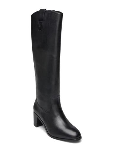 Carla Burnished Leather Ridingtk! Boot Korkeavartiset Saapikkaat Black...