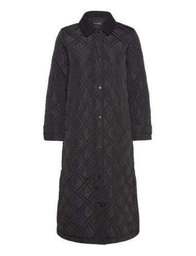 Corduroy-Trim Diamond Quilted Maxi Coat Tikkitakki Black Lauren Ralph ...