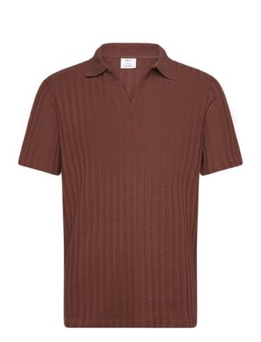 Regular-Fit Ribbed Cotton Polo Shirt Tops Polos Short-sleeved Burgundy...