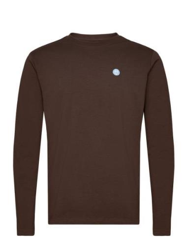 Viggo Badge Long Sleeve - Regenerat Tops T-shirts Long-sleeved Brown K...