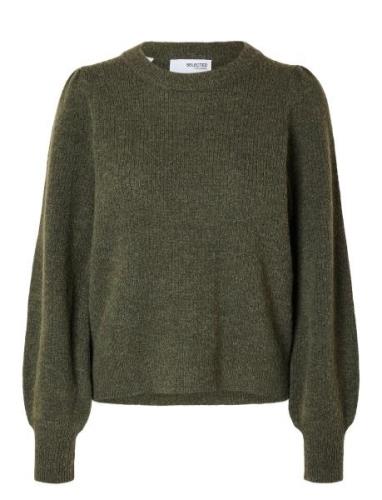 Slflulu Ls Knit Rib O-Neck Noos Tops Knitwear Jumpers Khaki Green Sele...