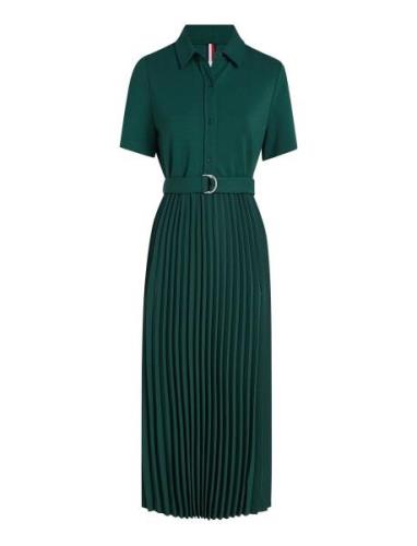 Visc Mix Pleated Polo Dress Ss Polvipituinen Mekko Green Tommy Hilfige...