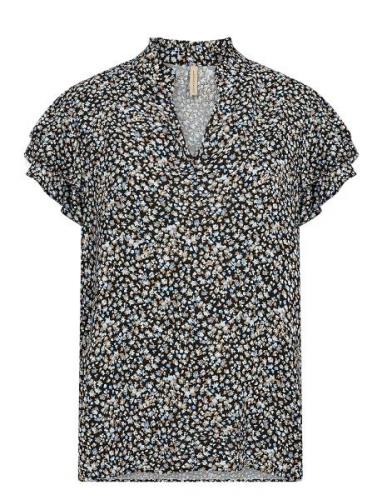 Sc-Farah Tops Blouses Short-sleeved Navy Soyaconcept