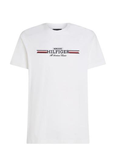 Hilfiger Chest Stripe Tee Tops T-shirts Short-sleeved White Tommy Hilf...