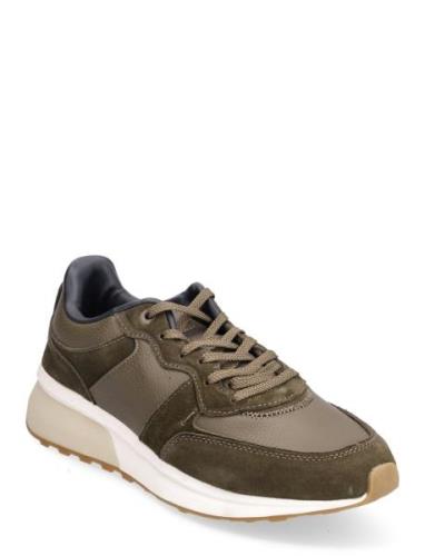 Leather Mixed Sneakers Matalavartiset Sneakerit Tennarit Khaki Green M...