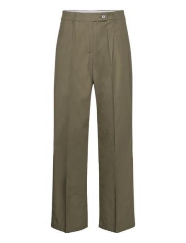 Wideleg Pleated Trousers Bottoms Trousers Wide Leg Green Mango