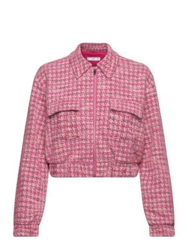 Houndstooth Tweed Jacket Bombertakki Pink Mango