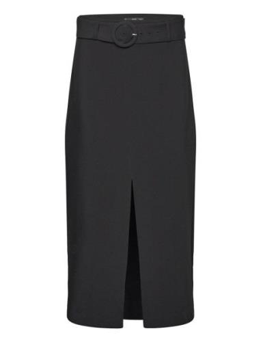 Skirt With Slit And Belt Polvipituinen Hame Black Mango