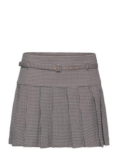 Houndstooth Belt Miniskirt Lyhyt Hame Blue Mango