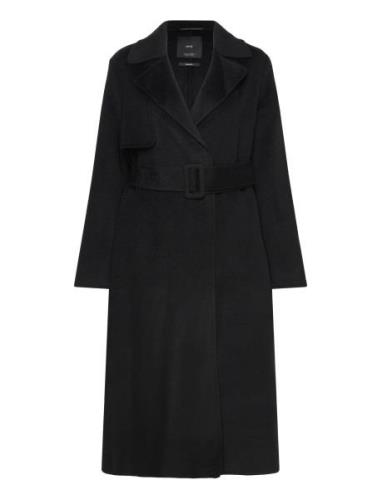 Wool Coat With Handmade Belt Villakangastakki Black Mango