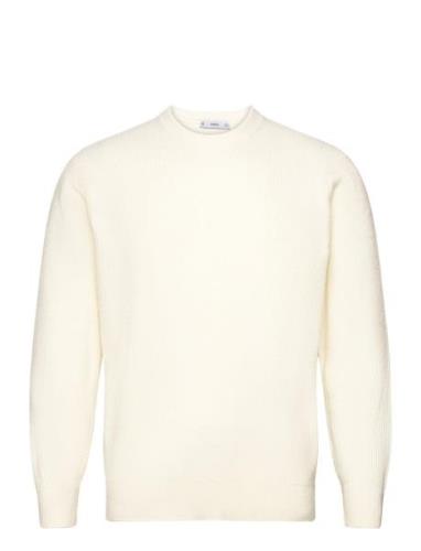 Ribbed Knit Sweater Tops Knitwear Round Necks Cream Mango