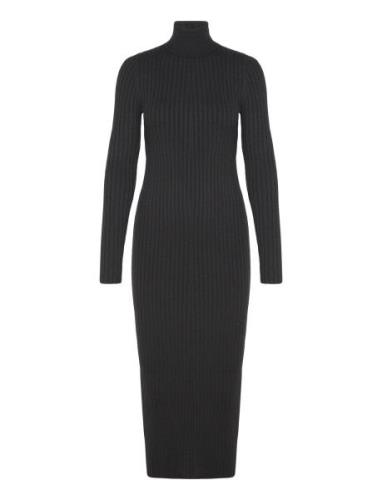 Turtleneck Ribbed Midi-Dress Polvipituinen Mekko Black Mango