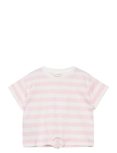 Knot Striped T-Shirt Tops T-shirts Short-sleeved Pink Mango