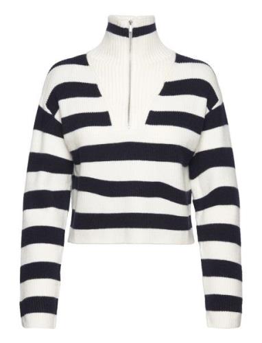 Striped Sweater With Zip Tops Knitwear Jumpers Black Mango