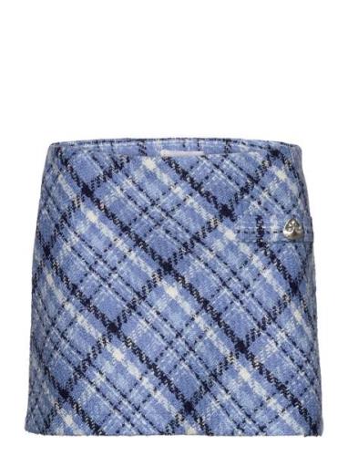 Check Tweed Miniskirt Lyhyt Hame Blue Mango