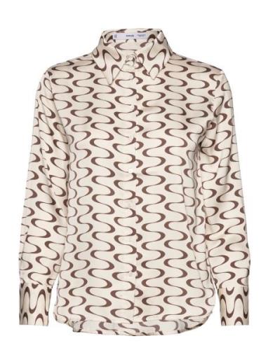 Satin Print Shirt Tops Shirts Long-sleeved Beige Mango