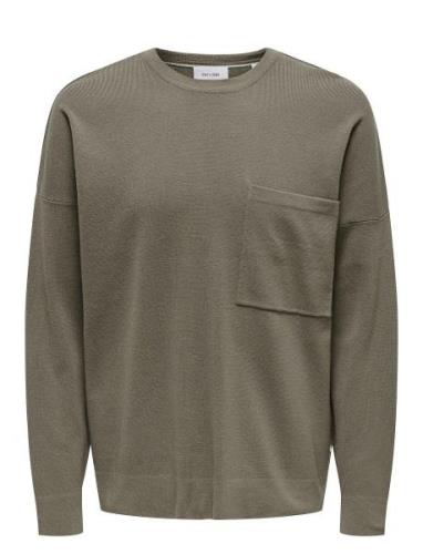 Onslamai Ovz 12 Ls Pocket Crew Knit Tops Knitwear Round Necks Green ON...