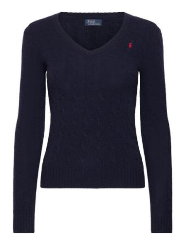 Cable-Knit Wool-Cashmere V-Neck Sweater Tops Knitwear Jumpers Blue Pol...