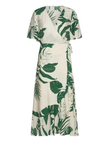 Printed Wrap Dress With Ruffle Polvipituinen Mekko White Mango